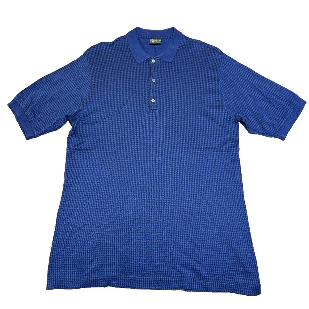 Bobby Jones Polo Shirt Mens Golf Houndstooth Pattern Navy Black Cotton Sz Large